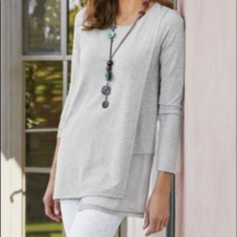 Soft Surroundings “Touch of Sheer” gray top, size XS